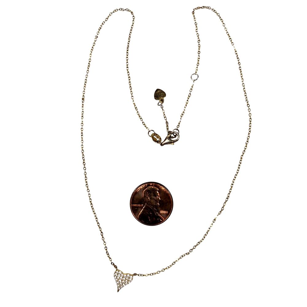 Vermeil Pave Heart Necklace 925 Sterling Silver Dainty Rhinestones Coquette